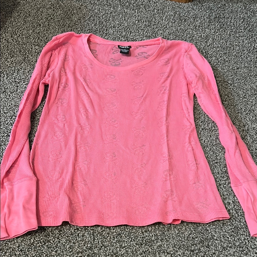 Cuddl Duds Orange Pink Relaxed Ribbed Blouse